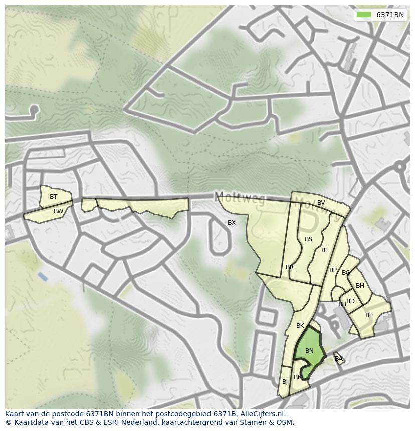Afbeelding van het postcodegebied 6371 BN op de kaart.