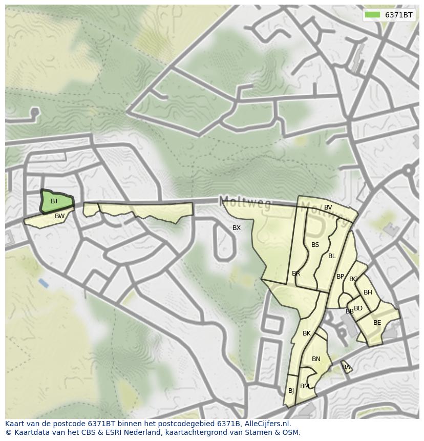Afbeelding van het postcodegebied 6371 BT op de kaart.