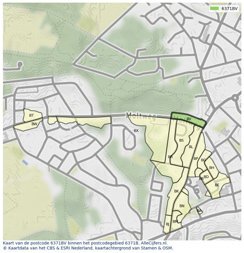 Afbeelding van het postcodegebied 6371 BV op de kaart.