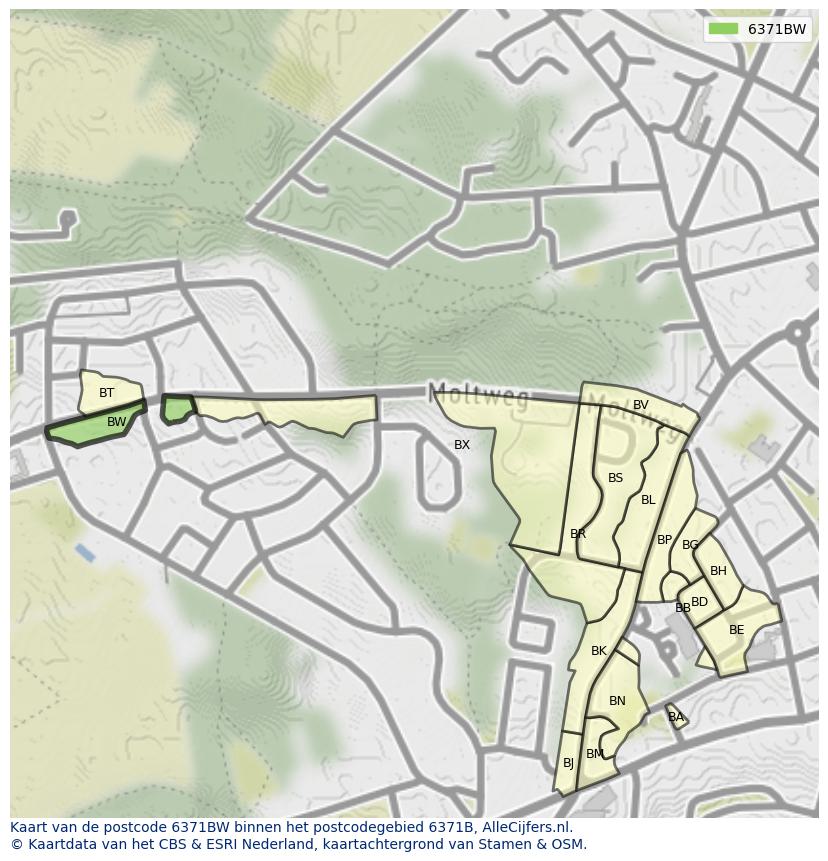 Afbeelding van het postcodegebied 6371 BW op de kaart.