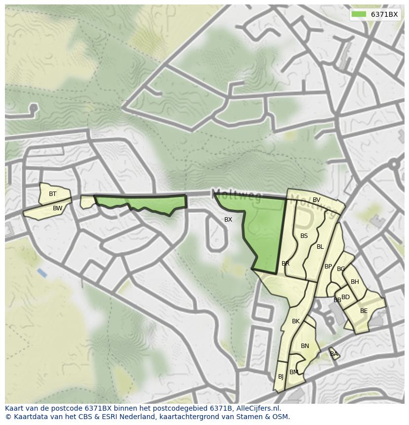Afbeelding van het postcodegebied 6371 BX op de kaart.