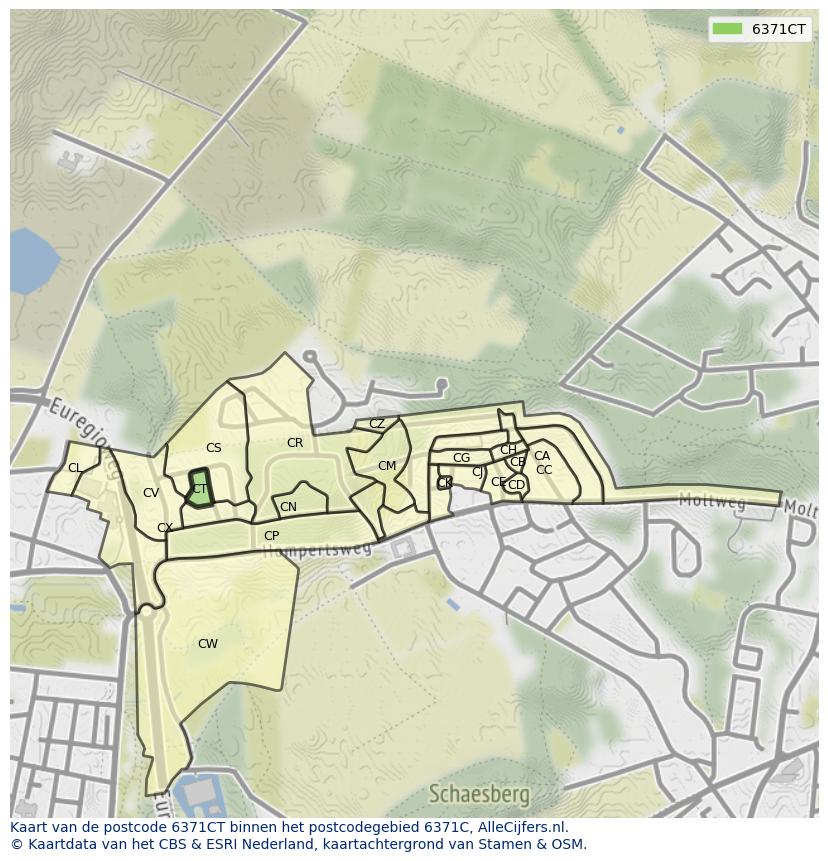 Afbeelding van het postcodegebied 6371 CT op de kaart.