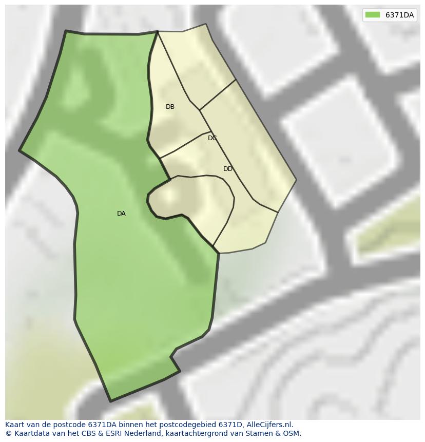 Afbeelding van het postcodegebied 6371 DA op de kaart.