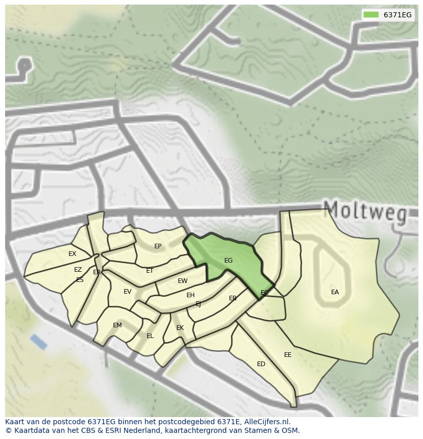 Afbeelding van het postcodegebied 6371 EG op de kaart.