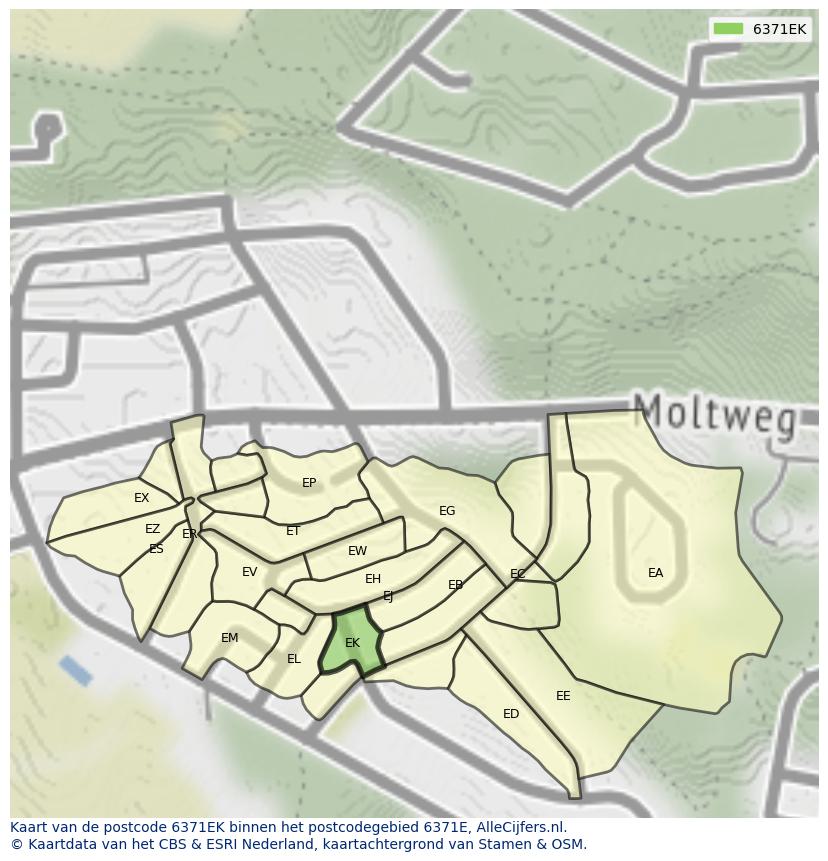 Afbeelding van het postcodegebied 6371 EK op de kaart.