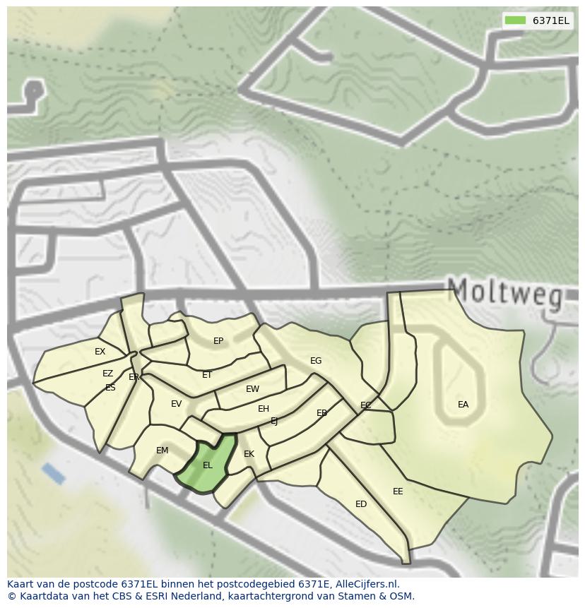 Afbeelding van het postcodegebied 6371 EL op de kaart.