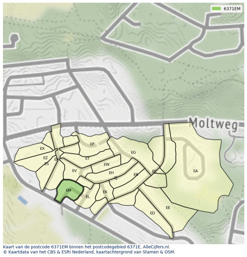 Afbeelding van het postcodegebied 6371 EM op de kaart.