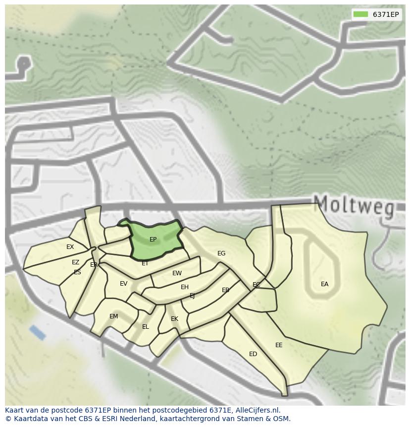 Afbeelding van het postcodegebied 6371 EP op de kaart.