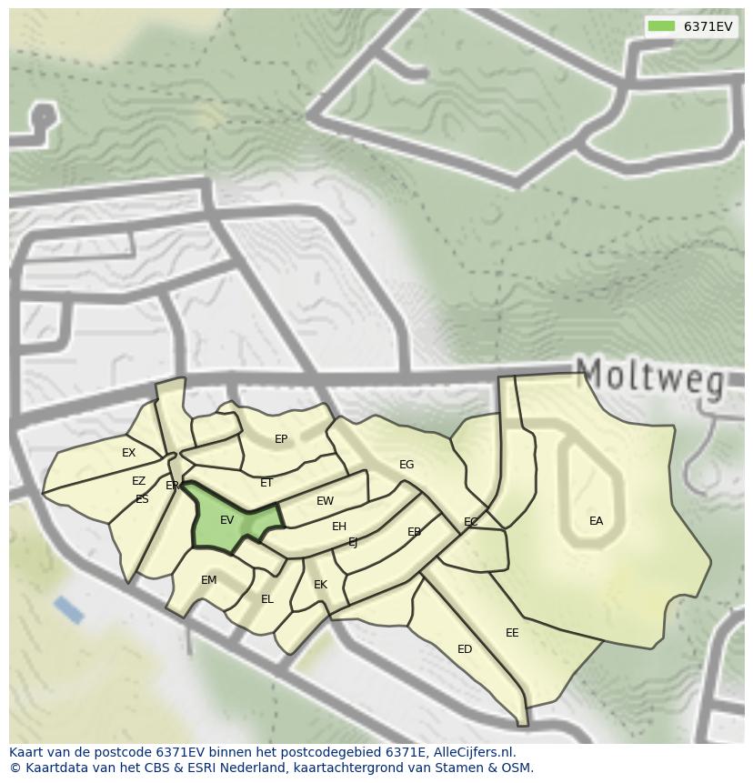 Afbeelding van het postcodegebied 6371 EV op de kaart.