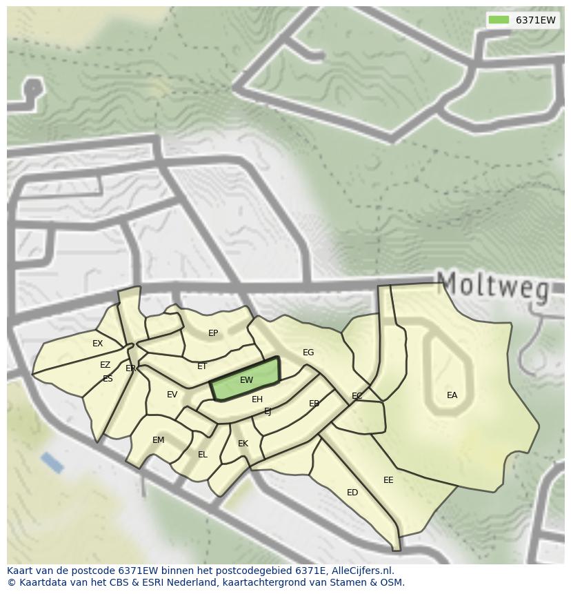 Afbeelding van het postcodegebied 6371 EW op de kaart.