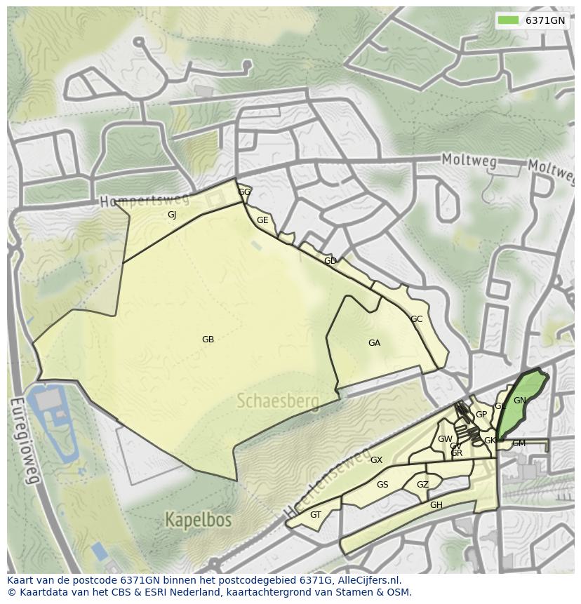 Afbeelding van het postcodegebied 6371 GN op de kaart.