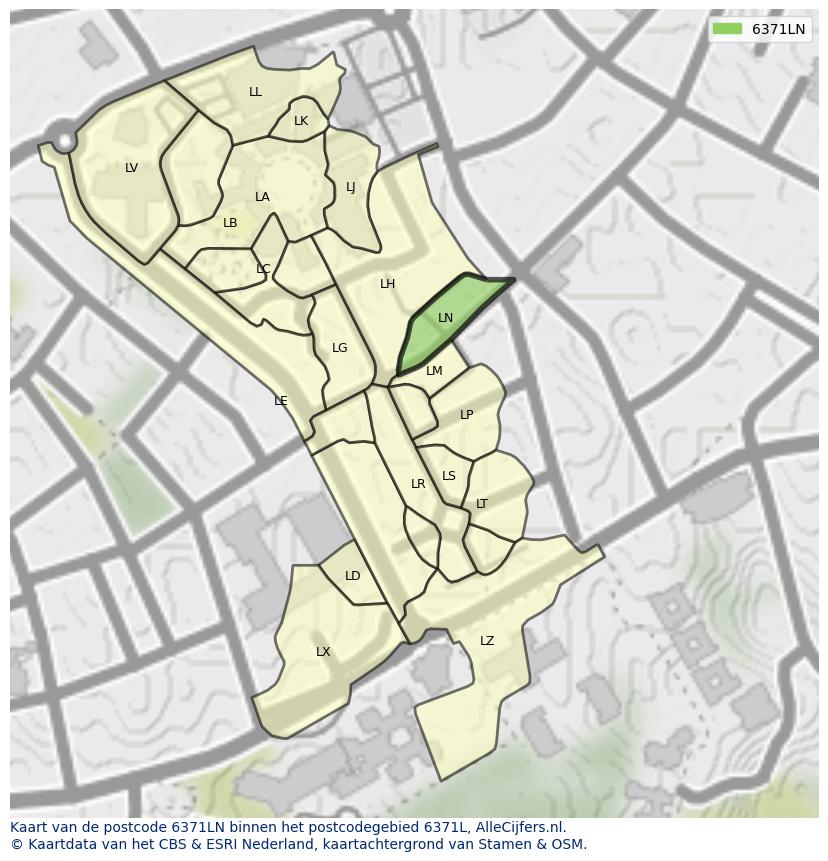 Afbeelding van het postcodegebied 6371 LN op de kaart.