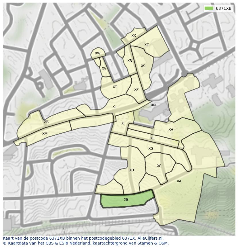 Afbeelding van het postcodegebied 6371 XB op de kaart.