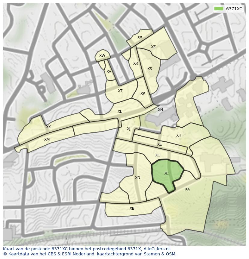 Afbeelding van het postcodegebied 6371 XC op de kaart.