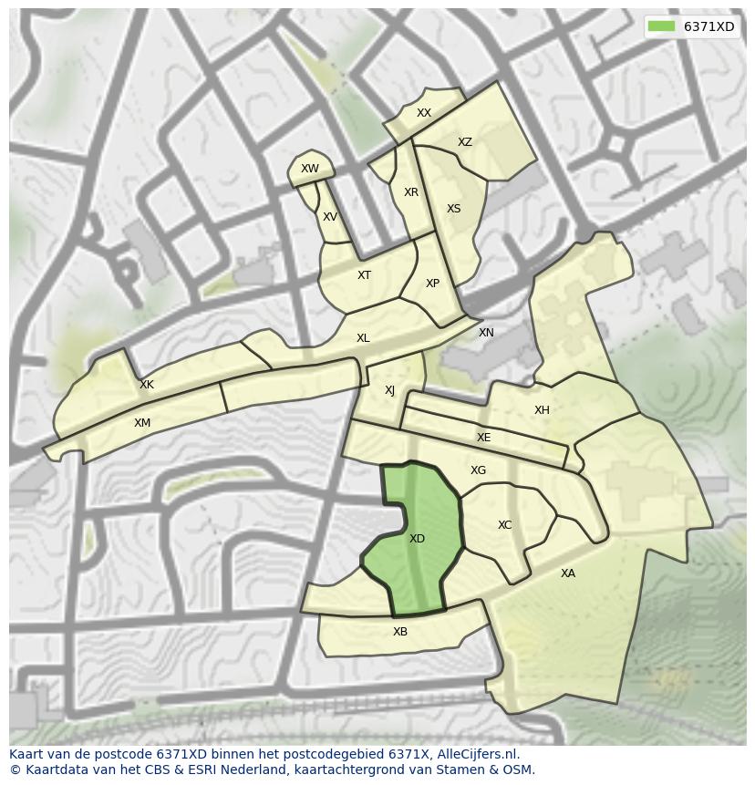 Afbeelding van het postcodegebied 6371 XD op de kaart.