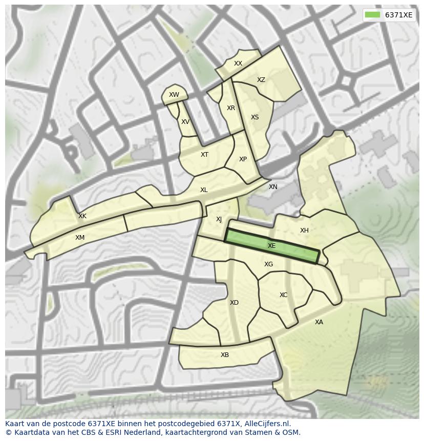 Afbeelding van het postcodegebied 6371 XE op de kaart.