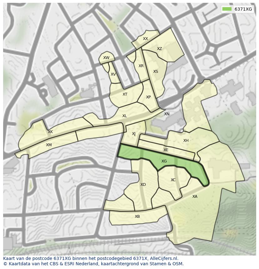 Afbeelding van het postcodegebied 6371 XG op de kaart.