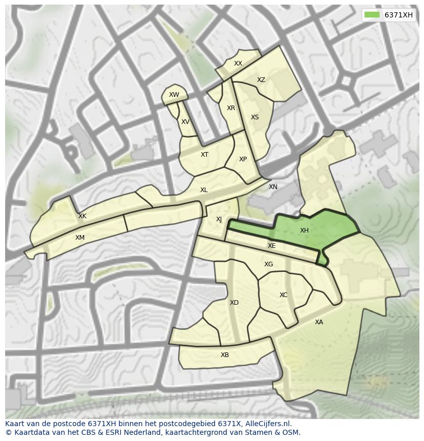 Afbeelding van het postcodegebied 6371 XH op de kaart.