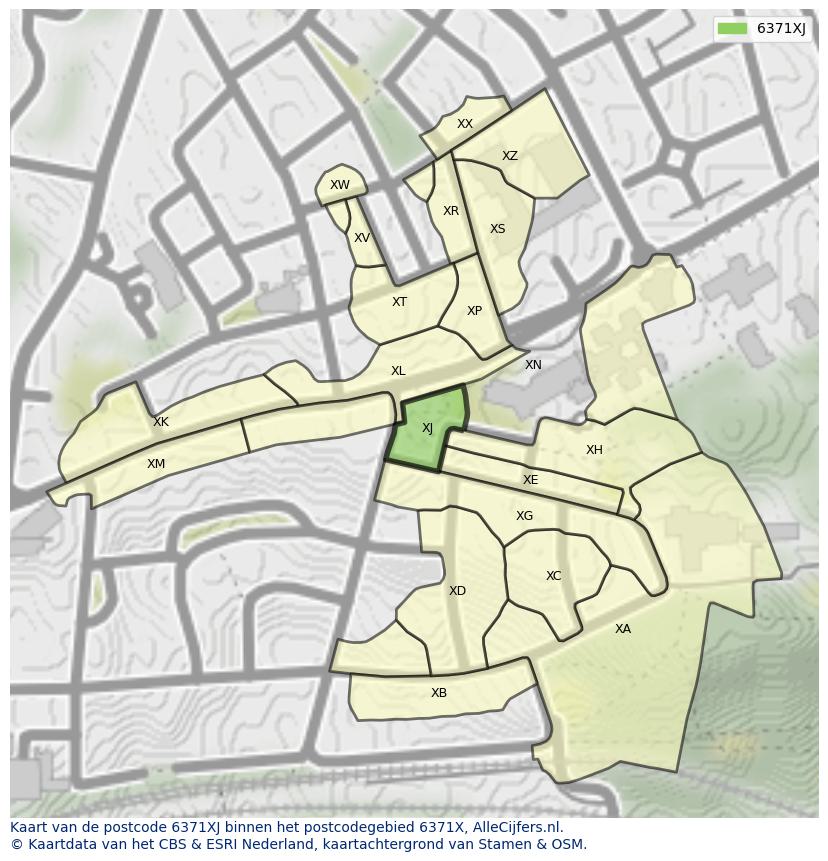 Afbeelding van het postcodegebied 6371 XJ op de kaart.
