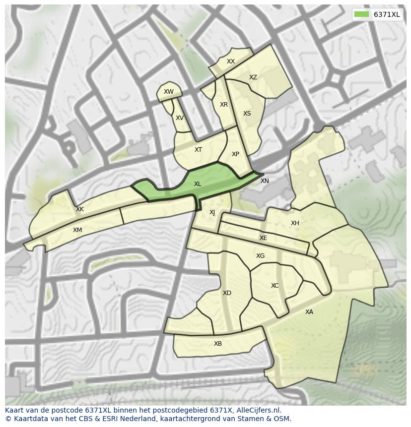 Afbeelding van het postcodegebied 6371 XL op de kaart.