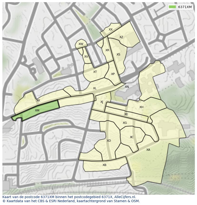 Afbeelding van het postcodegebied 6371 XM op de kaart.