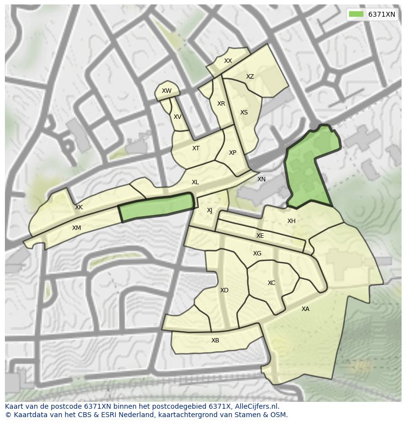 Afbeelding van het postcodegebied 6371 XN op de kaart.