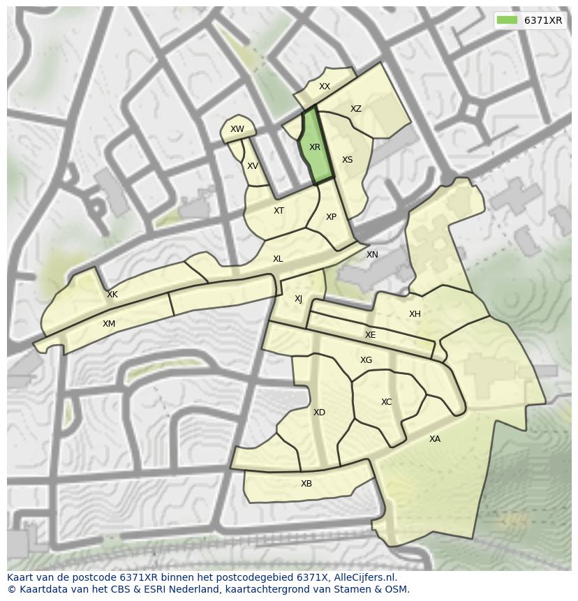 Afbeelding van het postcodegebied 6371 XR op de kaart.