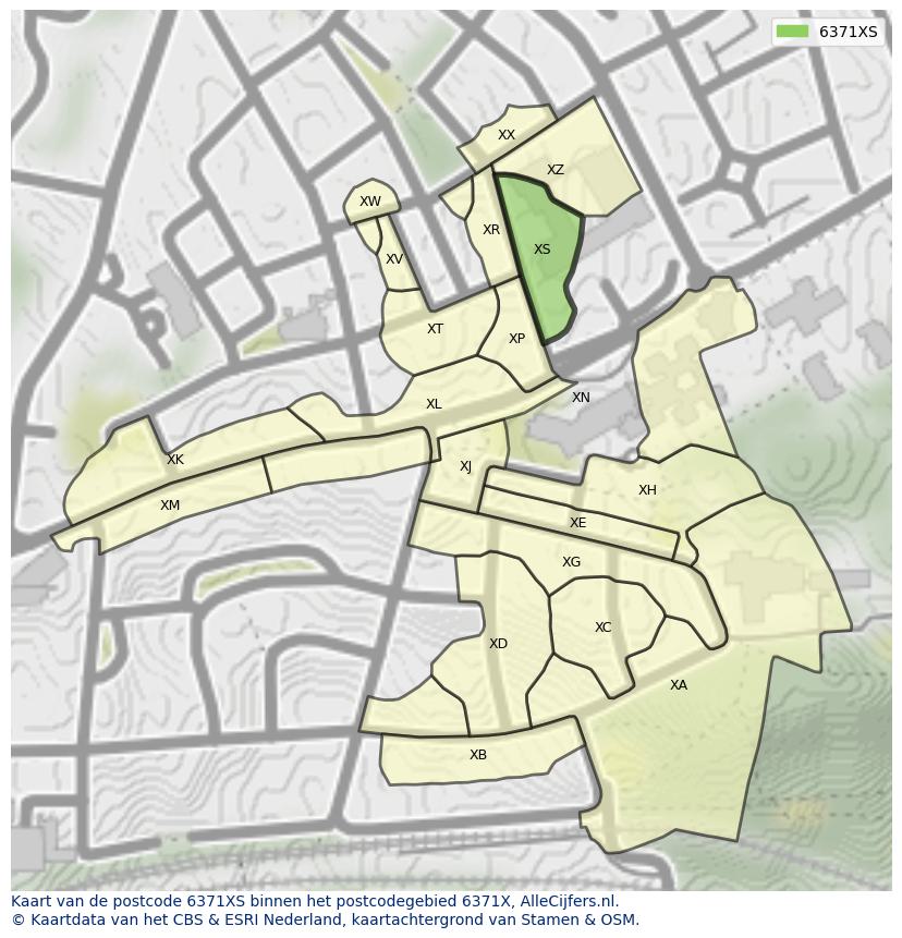 Afbeelding van het postcodegebied 6371 XS op de kaart.