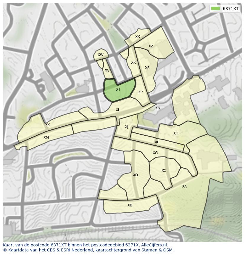 Afbeelding van het postcodegebied 6371 XT op de kaart.