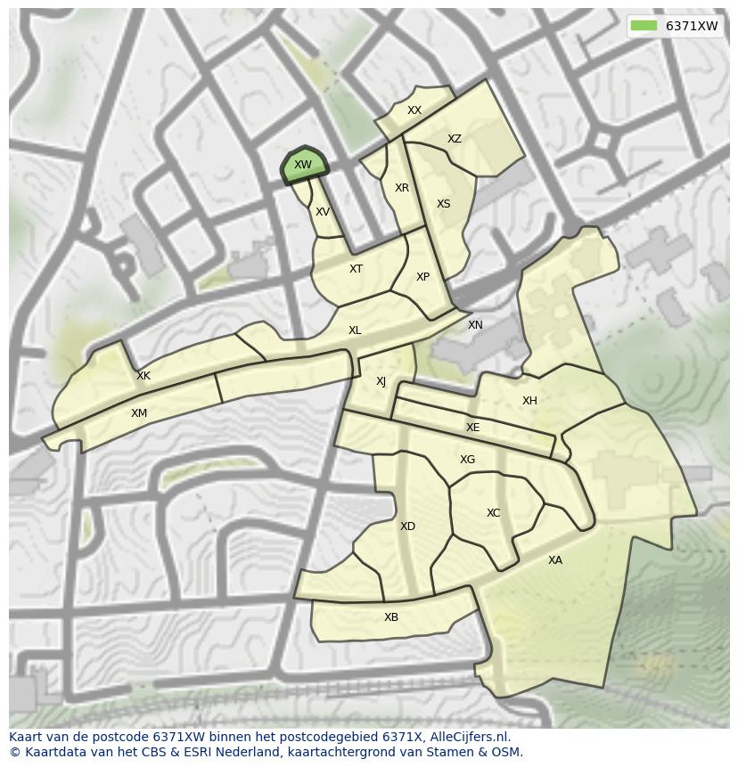 Afbeelding van het postcodegebied 6371 XW op de kaart.