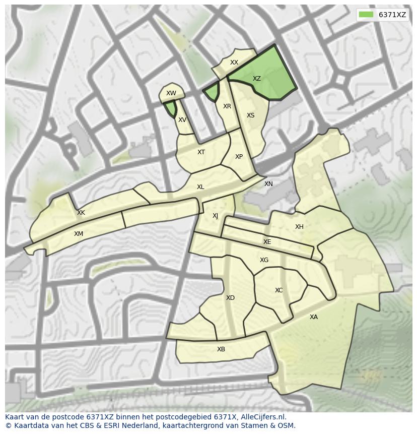 Afbeelding van het postcodegebied 6371 XZ op de kaart.