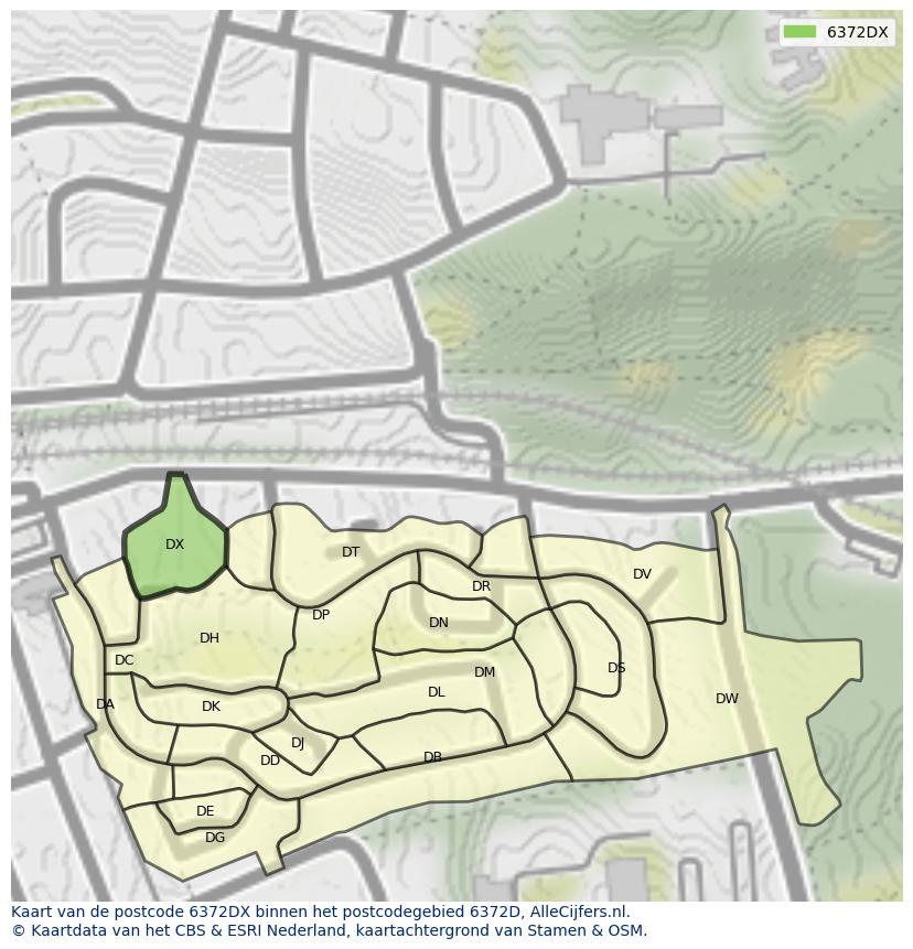 Afbeelding van het postcodegebied 6372 DX op de kaart.