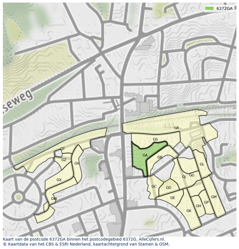 Afbeelding van het postcodegebied 6372 GA op de kaart.