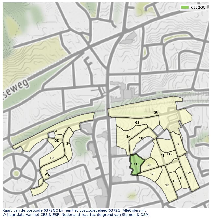 Afbeelding van het postcodegebied 6372 GC op de kaart.