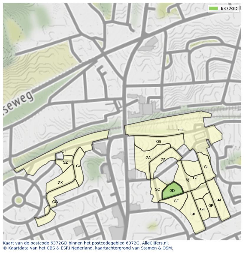 Afbeelding van het postcodegebied 6372 GD op de kaart.