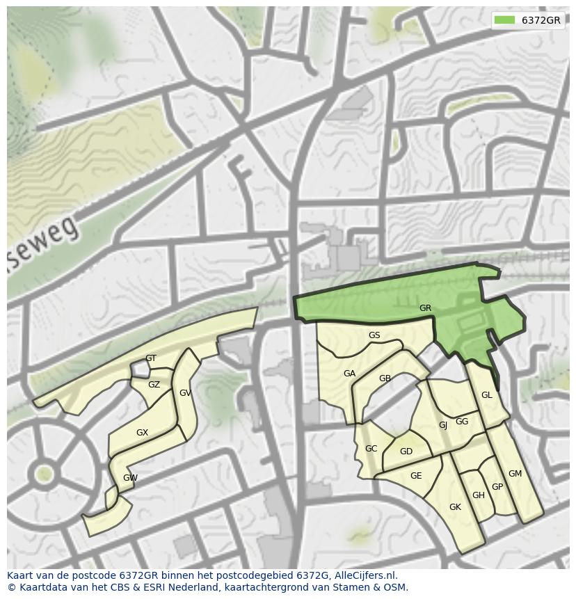 Afbeelding van het postcodegebied 6372 GR op de kaart.