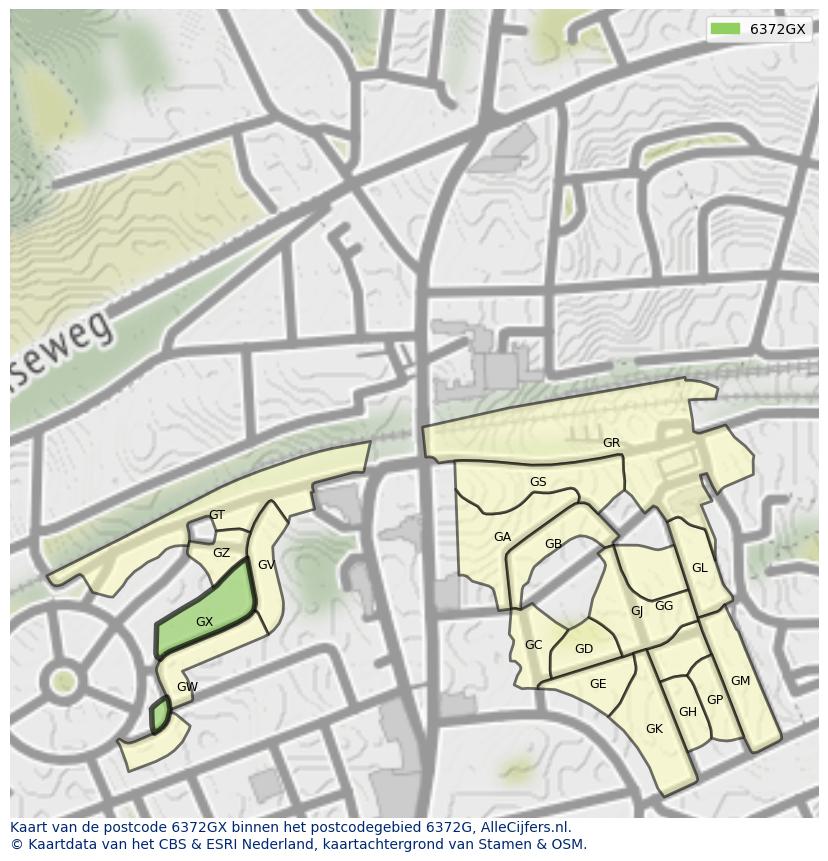 Afbeelding van het postcodegebied 6372 GX op de kaart.