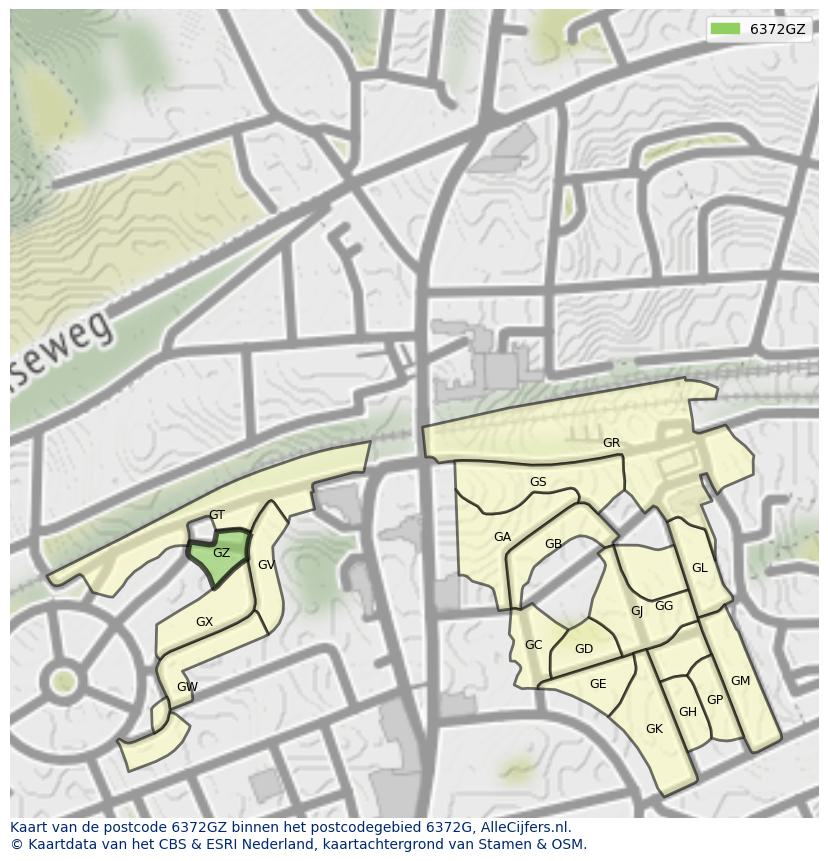 Afbeelding van het postcodegebied 6372 GZ op de kaart.