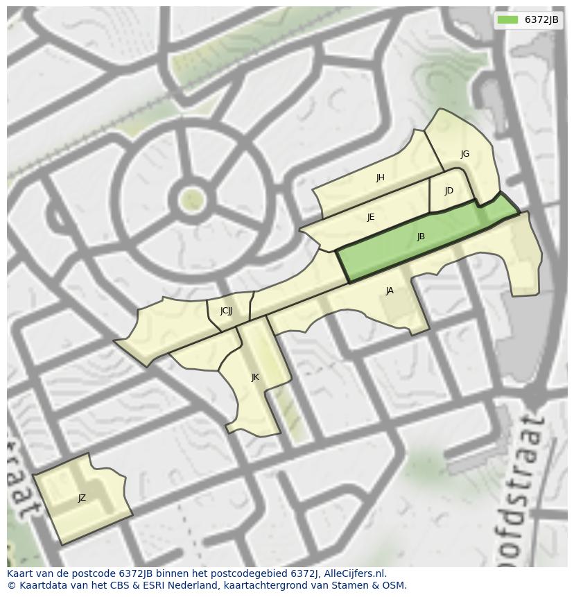 Afbeelding van het postcodegebied 6372 JB op de kaart.