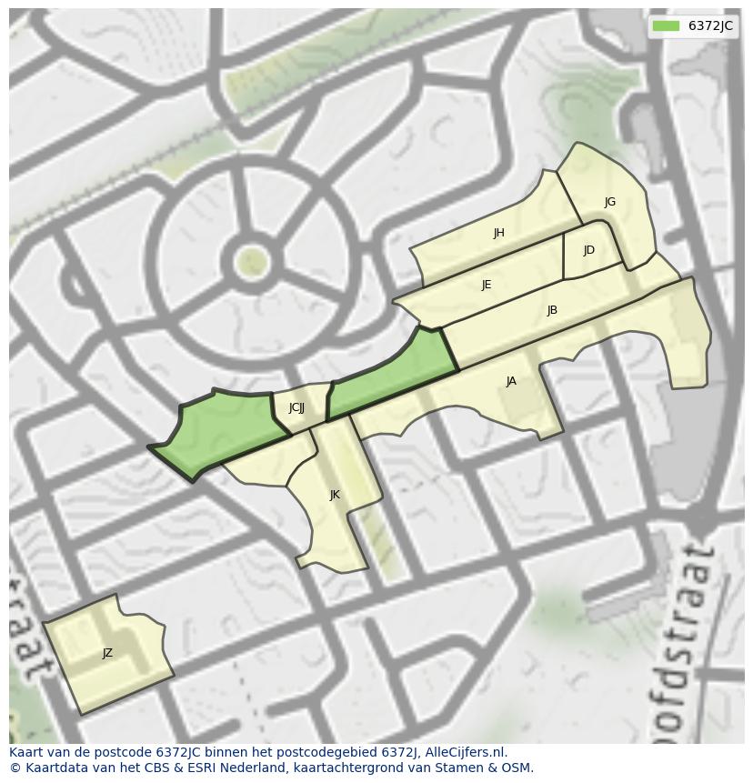 Afbeelding van het postcodegebied 6372 JC op de kaart.
