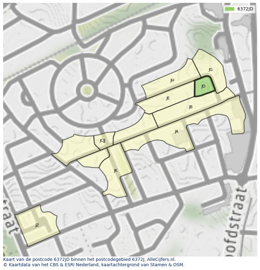 Afbeelding van het postcodegebied 6372 JD op de kaart.