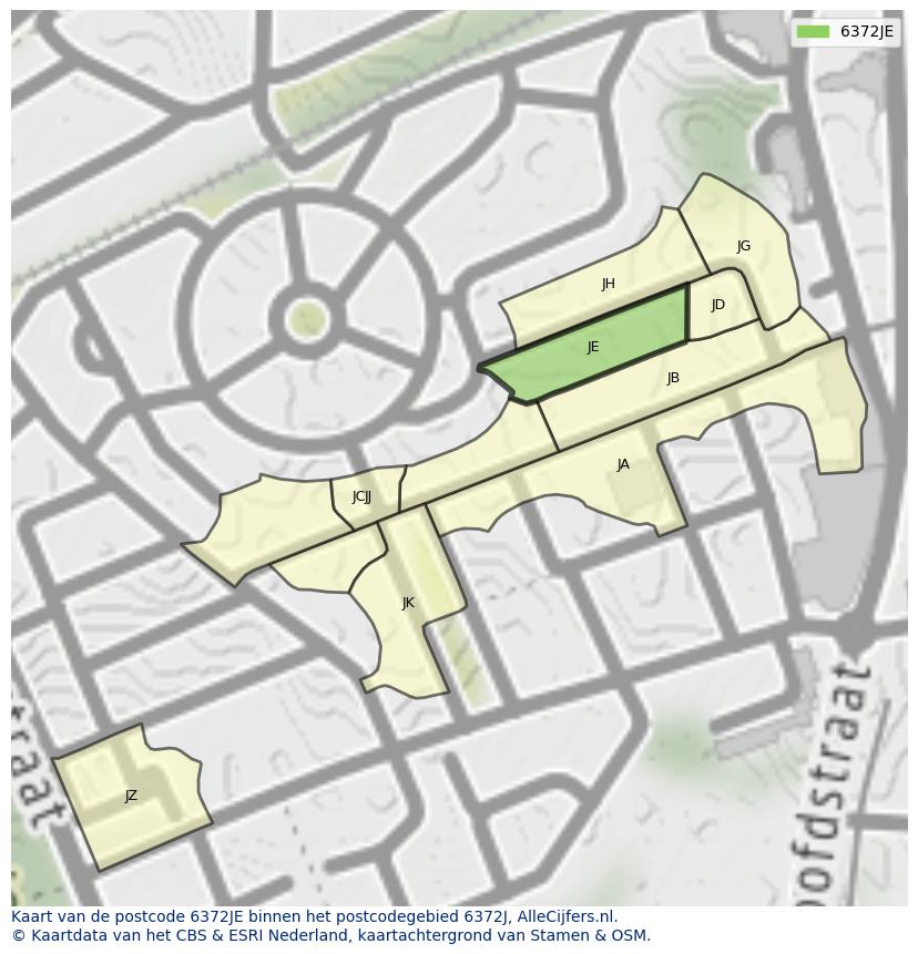 Afbeelding van het postcodegebied 6372 JE op de kaart.