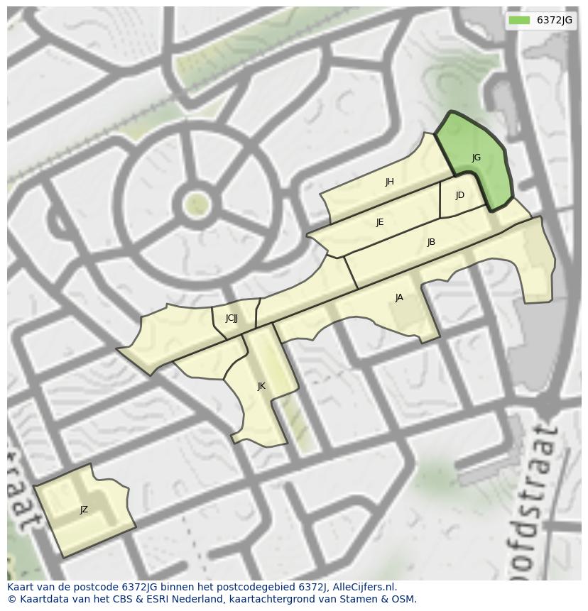 Afbeelding van het postcodegebied 6372 JG op de kaart.