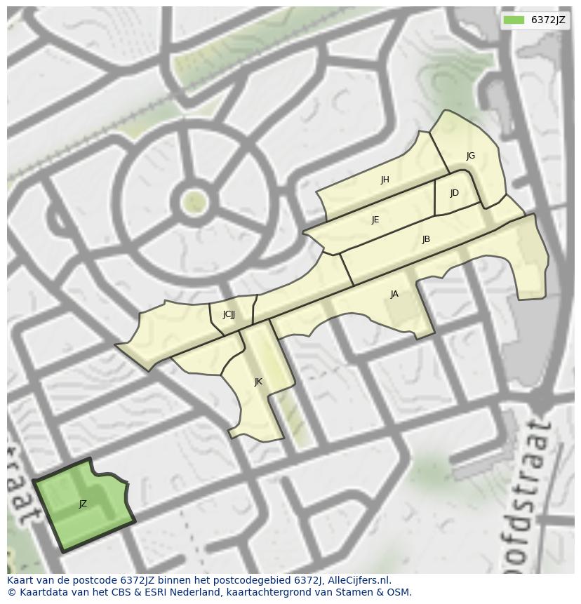 Afbeelding van het postcodegebied 6372 JZ op de kaart.