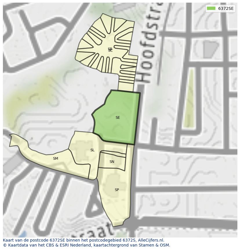 Afbeelding van het postcodegebied 6372 SE op de kaart.