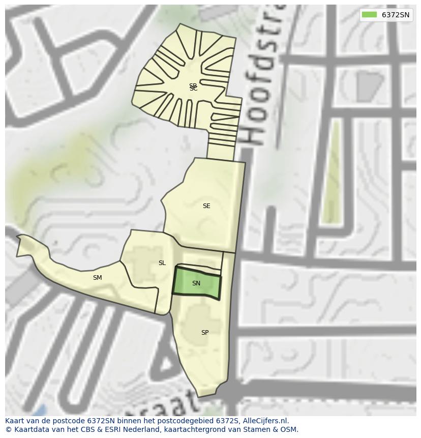 Afbeelding van het postcodegebied 6372 SN op de kaart.