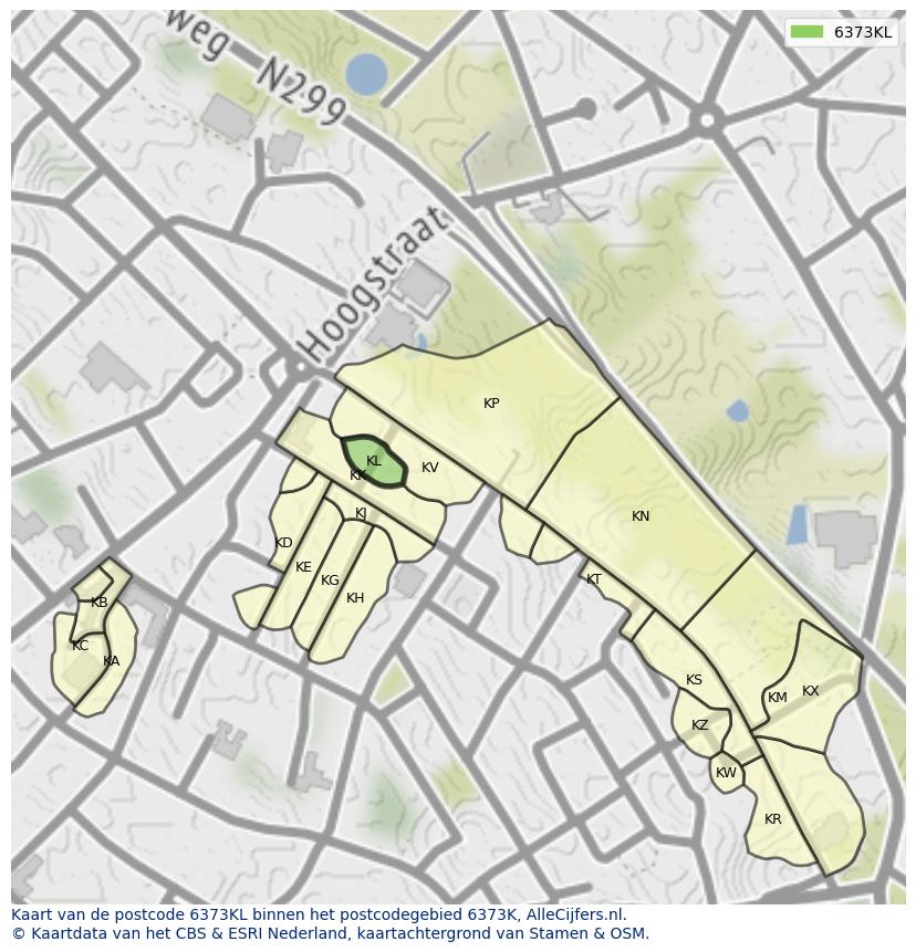 Afbeelding van het postcodegebied 6373 KL op de kaart.
