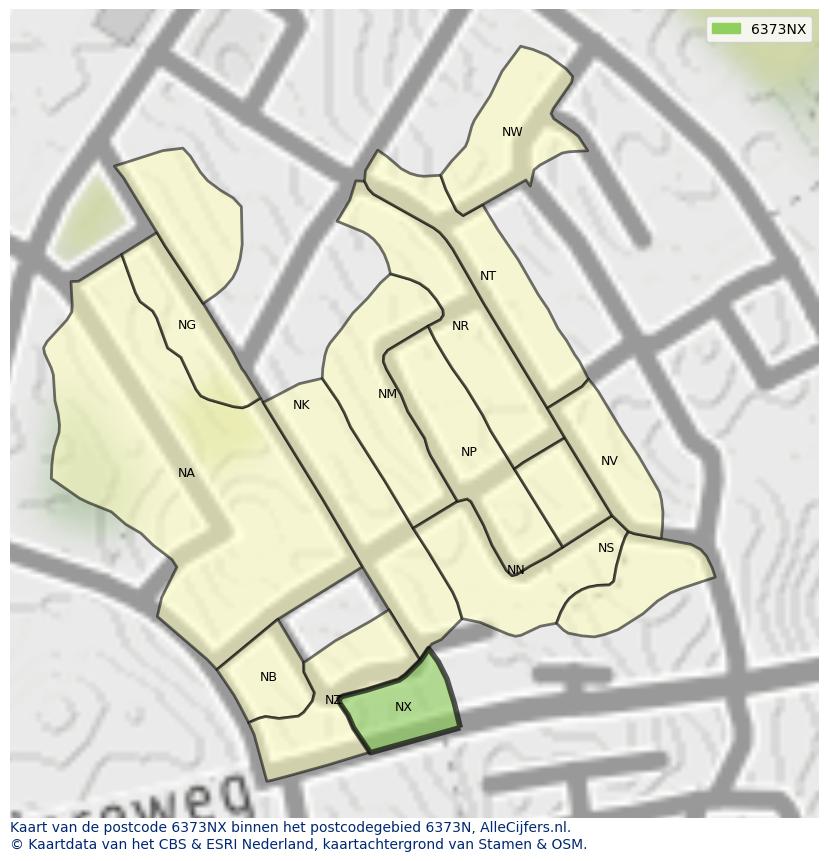 Afbeelding van het postcodegebied 6373 NX op de kaart.