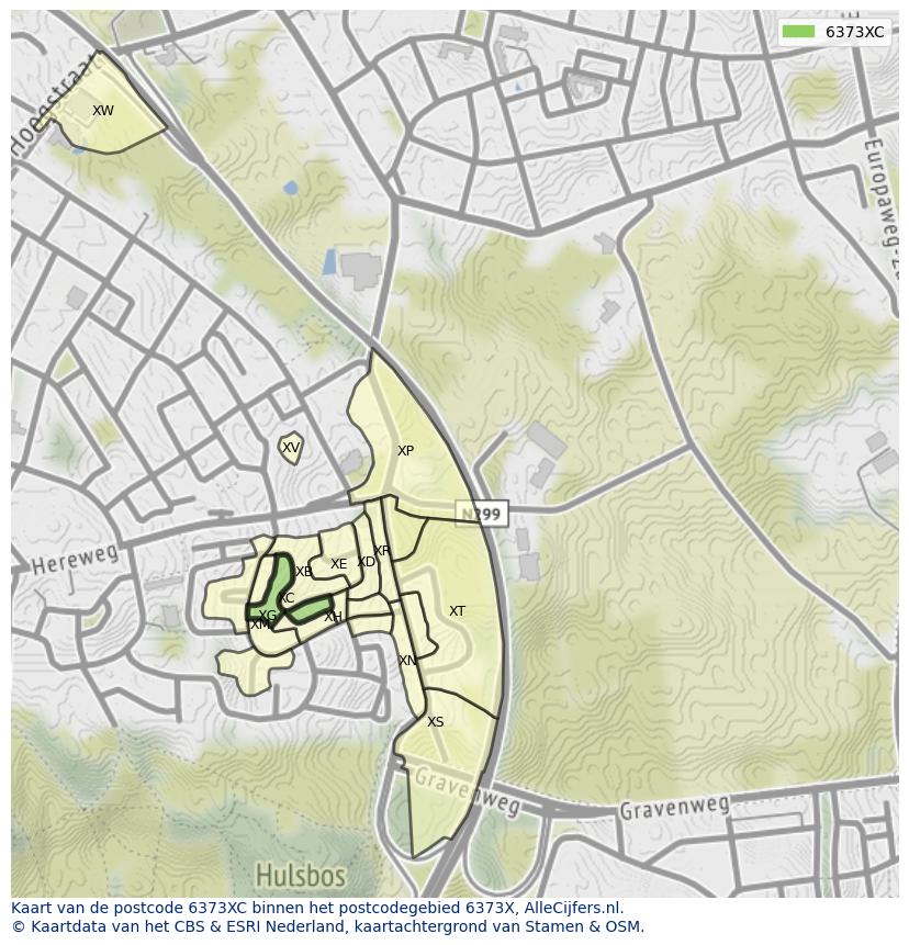 Afbeelding van het postcodegebied 6373 XC op de kaart.