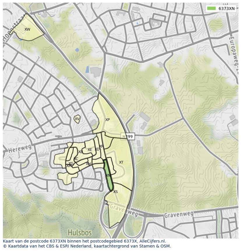Afbeelding van het postcodegebied 6373 XN op de kaart.